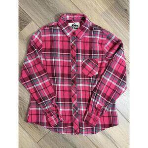 VTG Old Mill Shirt Womens Medium Pink Plaid Flannel Button Up Long Sleeve Casual